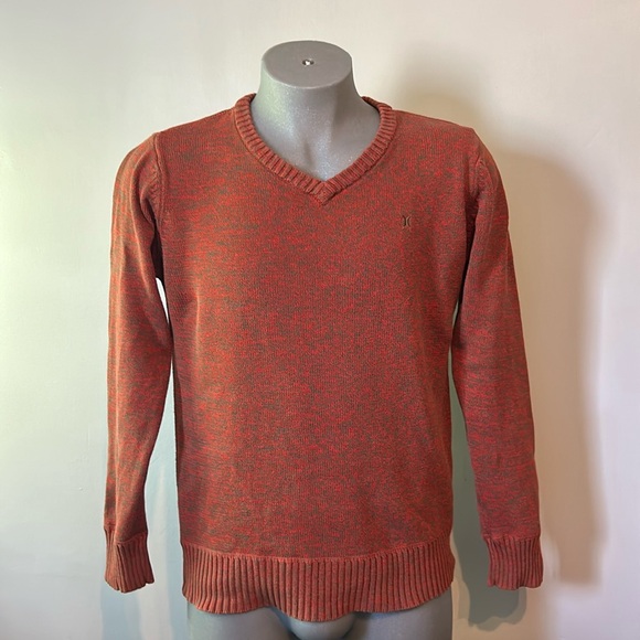 Orange Knit Hurley V Neck Sweater Large - Picture 8 of 9